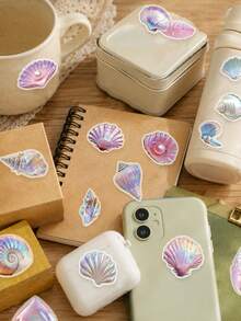50pcs Shell-Shaped Stickers For Decorating Mobile Phones; Suitable For Skateboard-Style Phone Cases, Flasks And Tissue Boxes; Ideal For Asymmetric Shapes; Perfect As Party Favours, Rewards And Festive Gifts; PET - Multicolor - View 9