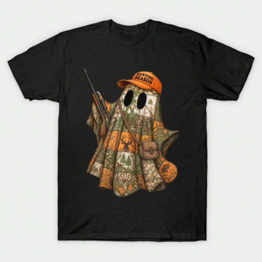 UnisexHunting Season Ghost Camo Patchwork Funny Spooky Camouflagethe Weeknd Concert Outfits Halloween Back To School - 黑色 - 查看 1