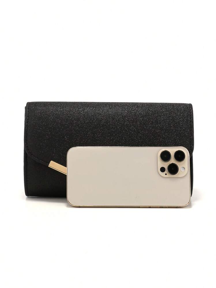 Glossy Evening Clutch Bag, Elegant Fashion Envelope Bag, Women's Wedding Party Ball Clutch - Black - View 4