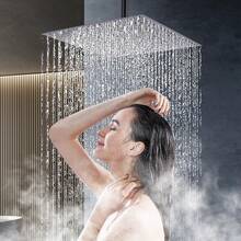 Rain Shower Head Ultra Thin High Pressure Boosting Metal Water Flow Sprayer Ceiling Wall Mounted Stainless Steel Rainfall Bathroom Fixture Modern Style Matte Black 1 Pack - 1 - View 7