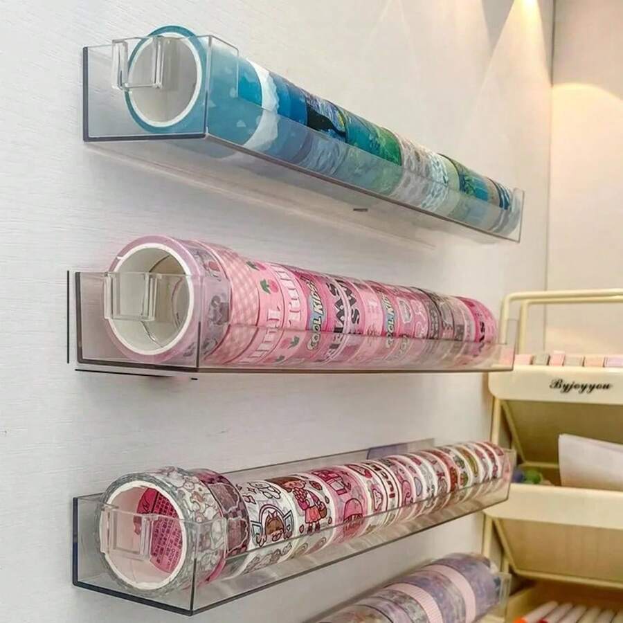 極簡透明壓克力壁掛式展示架 開放式設計 易取抽屜收納分隔格 鹽系風格 手帳文具收納架 適合剪貼簿手帳愛好者、收藏迷與極簡桌面美學 - A - 查看 1