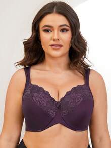 MELENECA Women's Minimizer Bra Full Coverage Plus Size Underwire Lace Comfort Cushion Strap - Purple - View 4