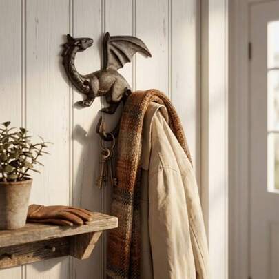 Schwerer Gusseisen Drachenhaken, polierter Metall Wandhaken, geeignet für Schlüssel, Kleidung, Hüte und Handtücher, ideal für Wohnzimmer, Schlafzimmer, Außenbereich und Garten