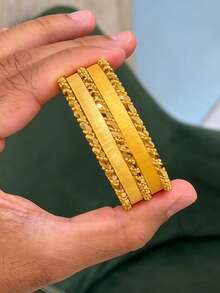 21K Gold Plated Banajer Bangles Set For Women, Rust-Resistant Gold Alternative Striated Matte & Twisted Rope Stackable Bracelets Fine Jewellery - 01 - View 5