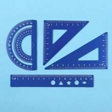 Juego de reglas metálicas 4 en 1: transportador, regla triangular, juego de geometría para estudiantes, herramientas de medición, regla de ángulos, juego de dibujo de aleación de aluminio - 4 EN 1 - Ver 6