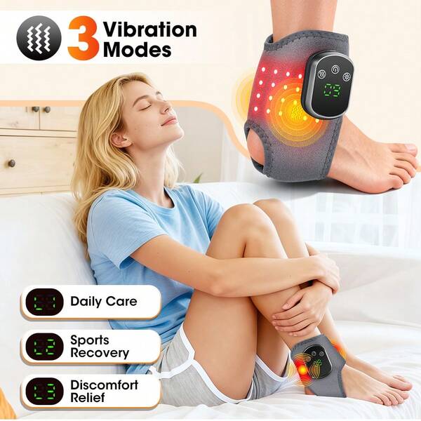Kabelloses Knöchelmassagegerät mit 40 LED-Perlen, kabellosem Rotlicht-Heizkissen (660 nm + 660 nm + 660 nm), wiederaufladbarer, beheizbarer Knöchelbandage und tragbarem Fußvibrationsmassagegerät mit 5 Wärmestufen und 3 Vibrationsmodi zur Gelenkentspannung und -entspannung