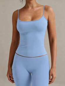XLLAIS Sexy Backless Women Tank Top, Elastic Casual Spaghetti Strap Camisole Summer - Sky Blue - View 1