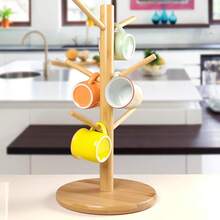 1pc Bamboo Tree-Shaped Cup Holder, 6-Hook Wooden Draining Cup Rack, Vertical Countertop Coffee & Tea Cup Storage Rack, Kitchen Use Natural Bamboo Tree-Shaped Cup Hanging Rack, Minimalist Vertical Coffee Cup & Tea Cup Hanging Rack With Non-Slip Base Cup Storage Rack - Cup Holder - View 3