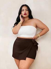 Conjunto Femenino Kimono Plus Zise e Short Saia com Elastico na Cintura No Liso Lançamento para Mulheres Moda Verão Estilo Casual - marrom escuro - Visão 4