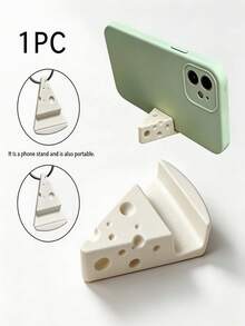 1pc Cheese Phone Stand, Portable Desktop Phone Holder With Key Chain Pendant, Multi-Functional Use, Can Be Used As A Pendant - Multicolor - View 2