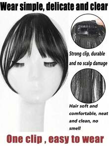 1Pc Clip In Bangs Hair Extensions Natural French Curtain Wispy Fringe Fake Hairpiece With Temples For Women Hair Hair Clips - Multicolor - View 5