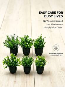 6pcs Artificial Greenery Potted Plants Set, Includes Eucalyptus Leaves, Rosemary, Magnolia, Black Plastic Mini Pots, Suitable For Home Indoor Office Desk, Country Style, Bathroom Decor, Patio Decor, Gifts, Garden Decor, Bedroom, Outdoor Plants, Gardening, Artificial Greenery Set - Green - View 2