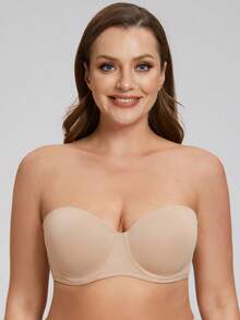 MELENECA Women's Strapless Bra For Large Bust Back Smoothing Plus Size With Underwire - Apricot - View 2