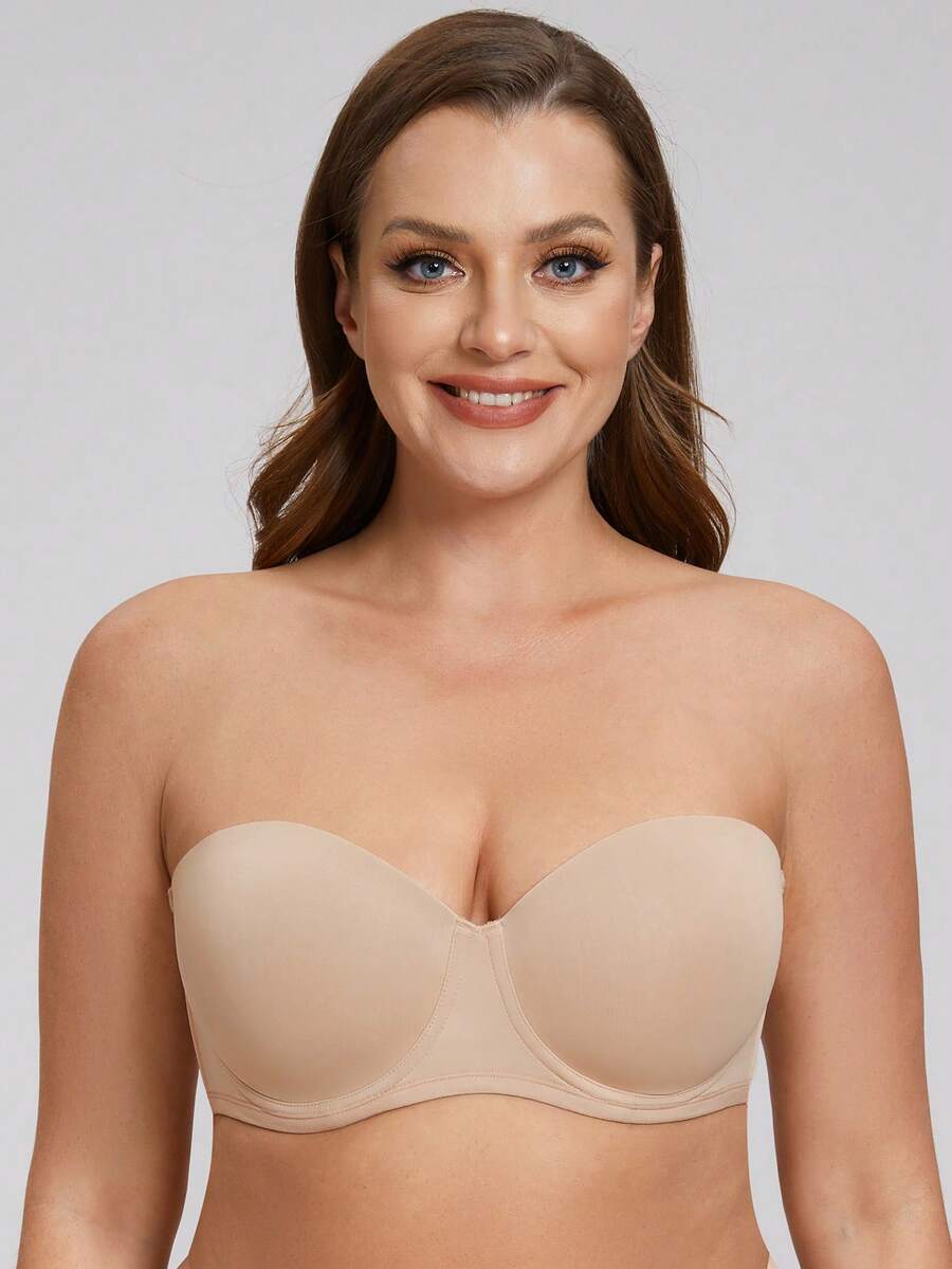MELENECA Women's Strapless Bra For Large Bust Back Smoothing Plus Size With Underwire