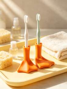 1pc Duck Foot Toothbrush Holder, Makeup Brush Organizer, Desktop Decor, Creative Cute, Suitable For Bathroom, Bedroom, Living Room, Essential Home Decor, Wedding Season Graduation Season Back To School Season Gift, Dorm Storage, Washbasin Storage Tool, Mini Brush Holder, Toiletries Storage Rack - Multicolor - View 8