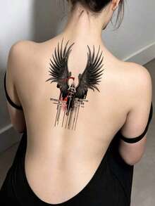 1pc Temporary Body Art Tattoo Sticker, Black Tattoo, Wings, Figure, Sword, English Pattern Paper Tattoo Sticker, Easy To Apply And Remove, Very Realistic, Suitable For Men Or Women Chest, Legs, Arms, Waist, Abdomen, Feet Tattoo Sticker Music Festival Party Supplies, Multi-Functional Body Art Fake Tattoo For Men And Women, Scar Coverage - Black - View 5