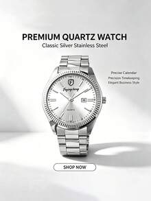 Jam Tangan Quartz dengan Tali Baja Elegan dan Modis, Desain Kalender, Desain Skala, Hadiah Liburan, Serbaguna untuk Sehari-hari, Musim Kembali ke Sekolah - Perak - View 1