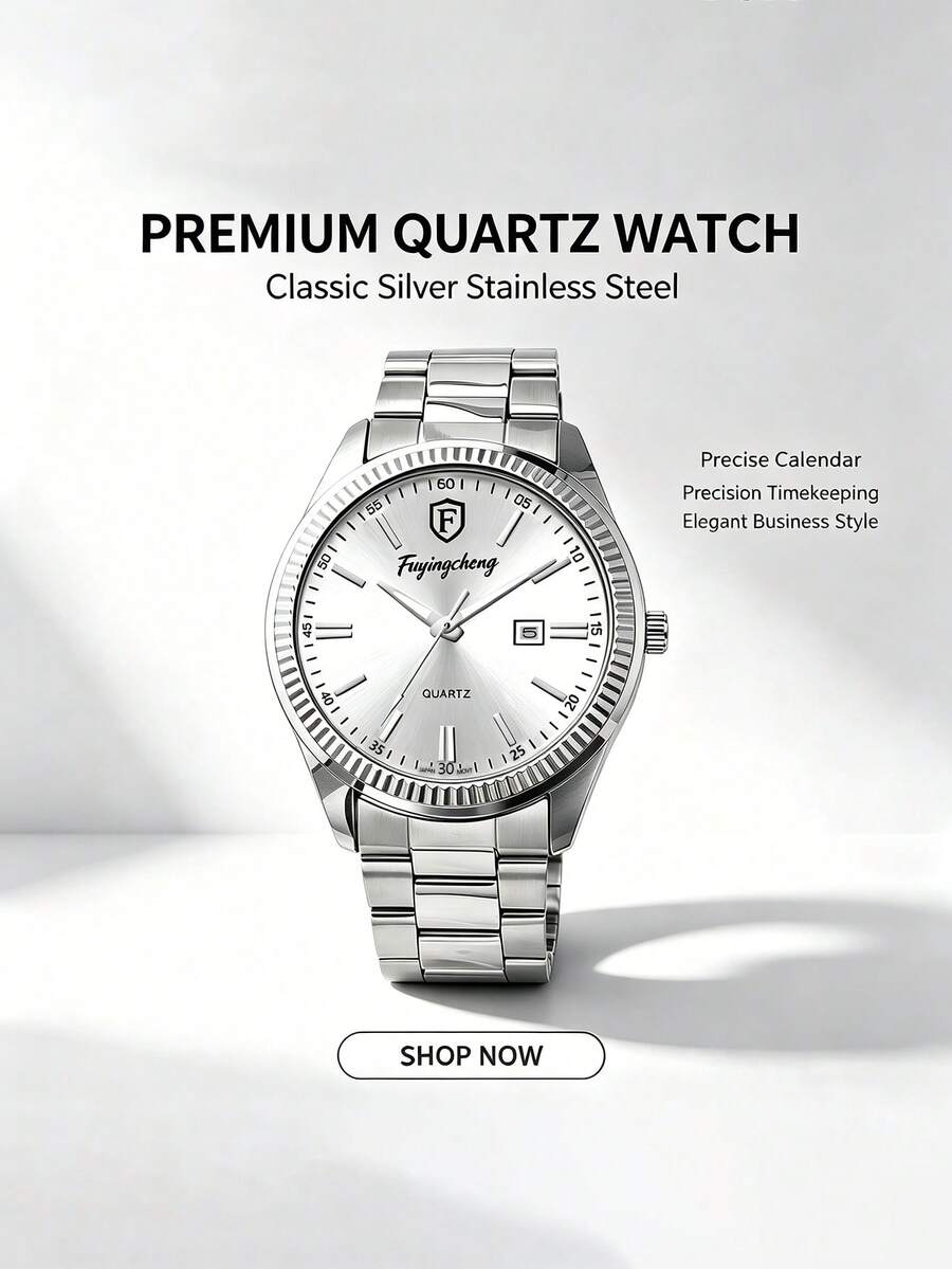 Jam Tangan Quartz dengan Tali Baja Elegan dan Modis, Desain Kalender, Desain Skala, Hadiah Liburan, Serbaguna untuk Sehari-hari, Musim Kembali ke Sekolah - Perak - View 1