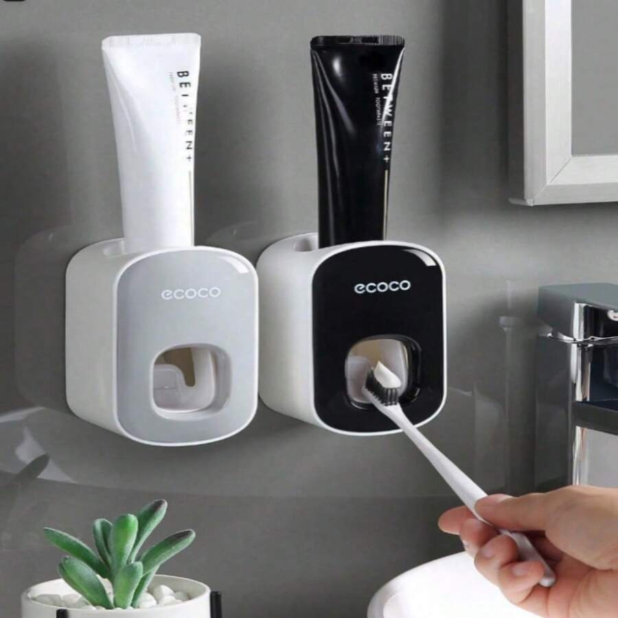 Premium Automatic Toothpaste Dispenser Wall-Mounted No-Drill Toothbrush Holder Slouchy Brushing Tool Toothpaste Squeezer Wall-Mounted Design, No Drilling Required, Easy To Clean, Space-Saving And Waterproof, Effortlessly Dispense Toothpaste, Save Time And Effort. - Multicolor - View 1