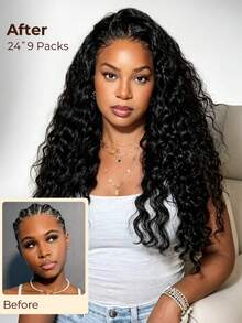 ARABELLA Human Hair Crochet Hair Extensions, Water Wave Feather Crochet Hair, Suitable For Bohemian Braiding, Invisible Miracle Knot, Pre-Bunched, Lightweight, Reusable, Handmade, Natural Black, 14-24 Inches - SNatural - View 4