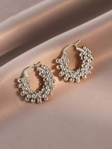 1 Pair Fashionable Personalized CCB Wrapped Small Bead Hoop Earrings Suitable For Women Party And Gathering - Silver - View 6
