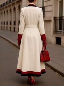 Women's Elegant Lapel Long Sleeve Double-Breasted Fashion Casual Jacket, Spring/Autumn - Champagne - View 2