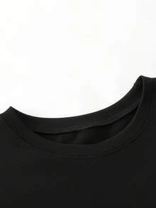Mid Length Oversized Black Casual T-Shirt For Ladies Round Neck Short Sleeve All-Match Spring Summer Top Fast Local Delivery - 黑色 - 查看 6