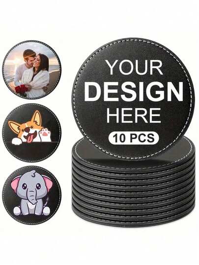 1/10pcs Customized Artificial Leather Coasters - Customizable With Your Desired Pattern - Suitable For Coffee, Beer And Wine Coasters - Personalized Gift, Christmas Gift Supplies, Multi-Scenario, Personalized Gift For Dad, Father's Day Gift