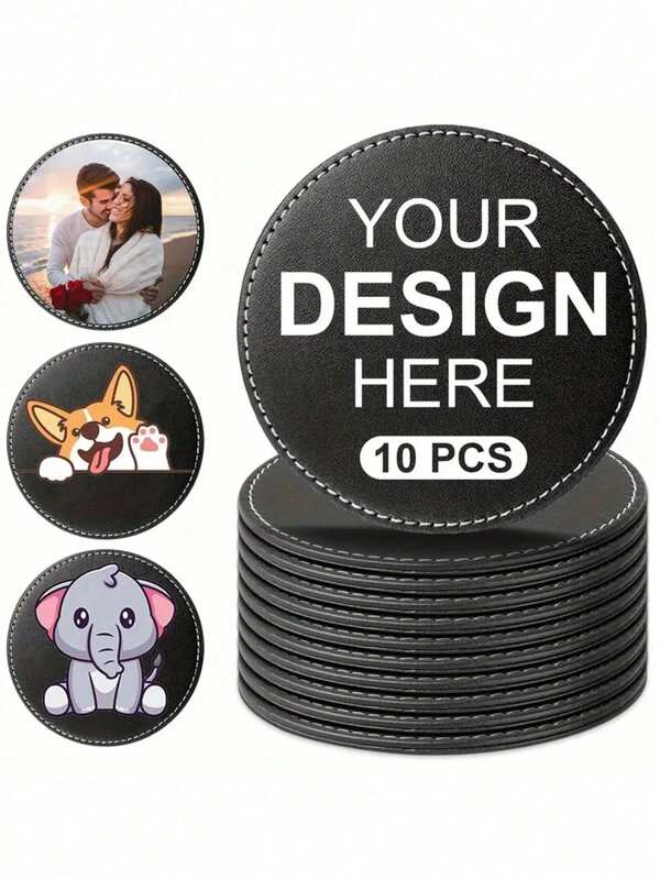1/10pcs Customized Artificial Leather Coasters - Customizable With Your Desired Pattern - Suitable For Coffee, Beer And Wine Coasters - Personalized Gift, Christmas Gift Supplies, Multi-Scenario, Personalized Gift For Dad, Father's Day Gift