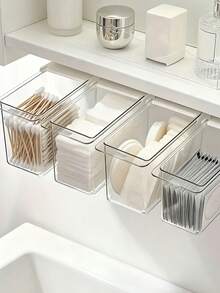 1/2/4pcs Large Capacity Transparent Pull-Out Plastic Storage Boxes For Cabinet, No-Drill Hanging Transparent Drawer Storage Boxes, Bathroom Vanity Cotton Pad & Cotton Swab Organizer, Dorm Kitchen Holiday Desktop Storage Boxes - Multicolor - View 5