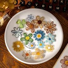 JotBox Woven Small Flower Faux Embroidery Floral PET Stickers, Vintage Transparent Planner Scene Decoration DIY Basic Material Decals - Knitted Flower - View 3