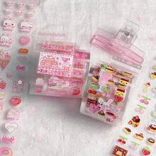 35cm/Loop Pixel Strawberry Pudding Dessert PET Sticker Roll Cute Die Cut Decals For Journal Scrapbook Planner Card Making Kawaii Stationery Supplies - Black - View 1