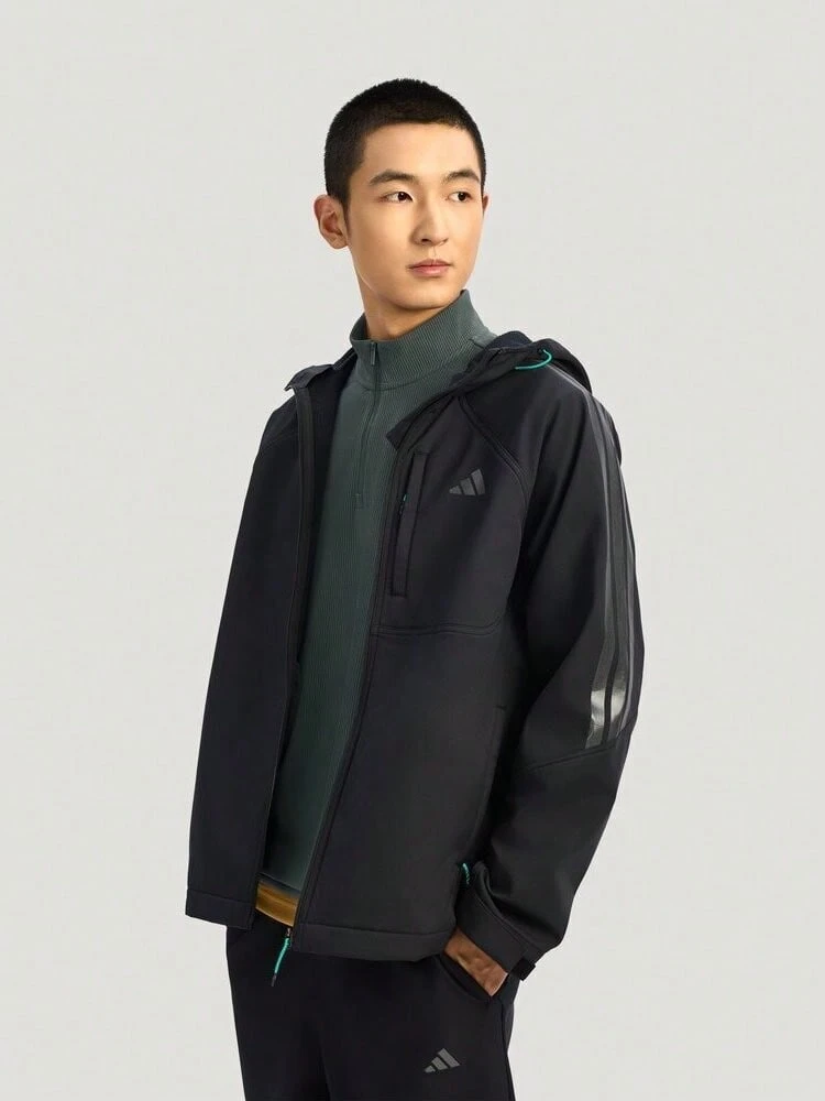 Adidas 男士 TH 軟殼連帽梭織外套 KR2496 - 黑色 - 查看 1