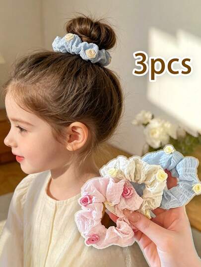 Children's Hair Accessories - Rose & Camellia Scrunchies, Hair Ties, Bun Scrunchies, Headband Scrunchies