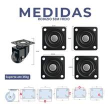 Kit 4 Rodinhas 1Pol 35mm Rodizio Em Gel Para Moveis Leve 2 Freio 2 Sem Freio - preta - Visão 8
