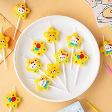 HIBIRTH 3pcs Creative Yellow Star Rabbit Bear Print Happy Birthday Indoor Candles Cake Decoration Wishing Birthday Party Baking Plug-In - View 7