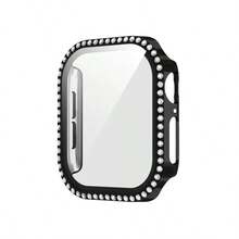 1pc Unisex Black Sequin Decorated Ultra-Thin Tempered Glass Protective Case, Compatible With Apple Watch 38/40/41/42/44/45/46/49mm, Compatible With Apple Watch Series Ultra/SE/11/10/9/8/7/6/5/4/3/2/1, Smart Watch Protective Case Accessory - Black - View 3