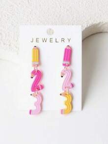 1 Pair Pink No. 123 Pencil Shaped Acrylic Pendant Earrings, Cute Retro Minimalist Style, Suitable For Back To School, Teacher's Day, Graduation Season - Multicolor - View 5
