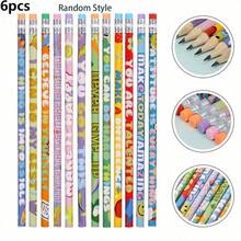 Set Pensil & Penghapus Kartun Inspiratif Bahasa Inggris 6/12 buah, Pensil HB untuk Siswa, Hari Pertama Sekolah - MultiWarna - View 9