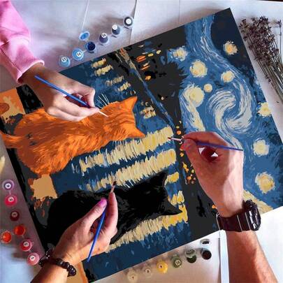 1 قطعة لوحة زيتية رقمية DIY للبالغين بتصميم قطة ليلة مرصعة بالنجوم بدون إطار، ديكور غرفة المعيشة والنوم، حرفة يدوية لتخفيف التوتر. لا تحتاج إلى أساس رسم، إنشاء عمل فني جوي بسهولة، خيار هدية عيد ميلاد/عطلة، نسيج عالي الجودة. استمتع بعملية الرسم، تعزيز الثقافة الفنية، مناسب للاستخدام الشخصي والهدايا 40*50 سم