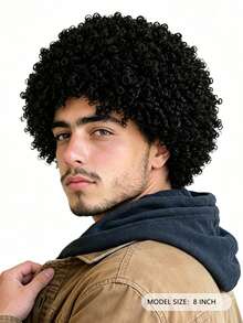 8 Inch Fluffy Spiral Curl Wig, High Density Heat-Resistant Synthetic Fiber Wig, Natural Styling, Suitable For Various Parties - Black - View 5