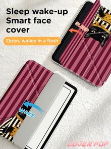 條紋黑貓圖案平板保護殼，相容 iPad Air 8 (M4) 2026 (11 吋) / 2026 (13 吋)、9.7/10.2/10.5/10.9/12.9/Pro 11/A16、第 10 代、Kindle Paperwhite 第 12 代 2024、Kindle (第 11 代 - 2024)，軟質吸震設計，智慧休眠/喚醒功能，Y 型折疊平板保護殼，支持多角度觀看 - 彩色 - 查看 5