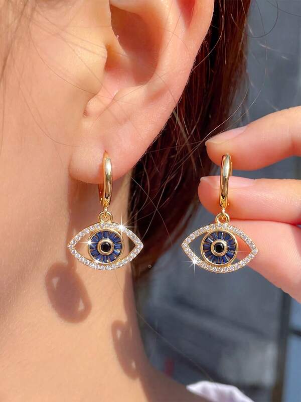 Hihho 1 par de pendientes colgantes de cobre con ojo malvado de circonita azul real, ojo de la sabiduría, uso diario, elegantes, personalizados únicos, pendientes para mujer, adecuados para festivales, fiestas, salidas, vacaciones, decoración del campus, pequeño regalo para amigos