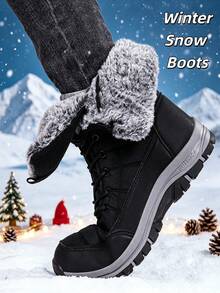 Botas de Caminhada de Inverno Masculinas Pretas, Estilo Atemporal Novo, Marca, Sapatos Masculinos Plus Size, Botas de Caminhada ao Ar Livre, Botas Esportivas de Caminhada, Botas de Primavera, Botas de Outono, Botas de Inverno, Botas Multiterreno, Botas de Caça, Botas de Camping, Botas Masculinas com Forro de Pele Longa para Manter o Calor, Botas de Esportes na Neve, Presente de Natal, Botas de Plataforma Antiderrapantes, Duráveis, Resistentes ao Frio, Sapatos Esportivos de Inverno de Alta Qualidade, Botas de Tornozelo Masculinas/Femininas de Outono/Inverno, Sapatos Esportivos ao Ar Livre, Tamanho 36-48 - Preto - Visão 1