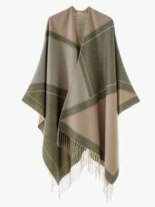 1pc Men's Striped Doorframe European & American Travel Style Shawl Cape, Versatile Double-Sided Solid Color Warm Scarf - Multicolor - View 12