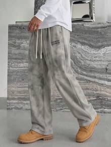 Plus Size Men's Corduroy Wide Leg Pants, Drawstring Loose Drape Casual Long Pants - Grey - View 5