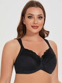 MELENECA Women's Minimizer Bra Full Coverage Plus Size Underwire Lace Comfort Cushion Strap - Black - View 4