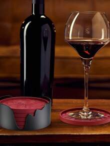 7/6/3/1pc/Set Thickened Solid Color Heat-Resistant Silicone Coasters With Storage Rack, Geometric Diamond & Round Design Non-Slip Drink Cup Mats, Suitable For Coffee Cups, Wine Glasses, Kitchen Dining Table Party Home Decor Accessories, Christmas Decoration - Multicolor - View 9