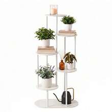 Modern Plant Stand 4/5/6 Tier Wooden Shelving & Metal Flower Rack For Indoor Garden & Outdoor Use - White - View 4