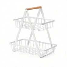 Detachable Stainless Steel Fruit Basket Kitchen Living Room Desktop Storage Rack Bread Basket Portable Fruit Bowl - White - View 3
